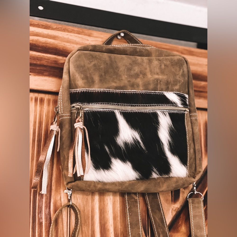 Mini cowhide and leather backpack